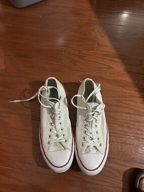 Converse Low-Top Canvas Sneakers in White with Red Stripe